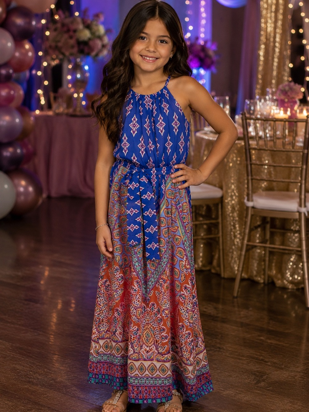 by & by Blue and Orange Paisley Maxi Dress for Girls